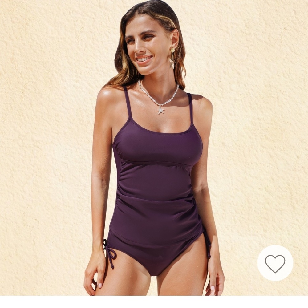 NWT Cupshe Women's Ruched Side Tie Bottom Tankini Set | Dark Purple | Large